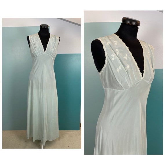 40s Silk Long Nightgown - L