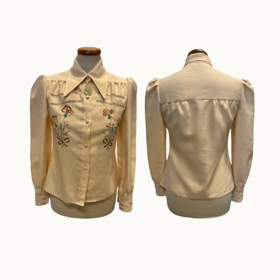 70s Does 40s Embroidered Shirt - Size D