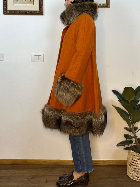 S/M | CURIEL - 70s Wool and Fur Flared Coat - image 5