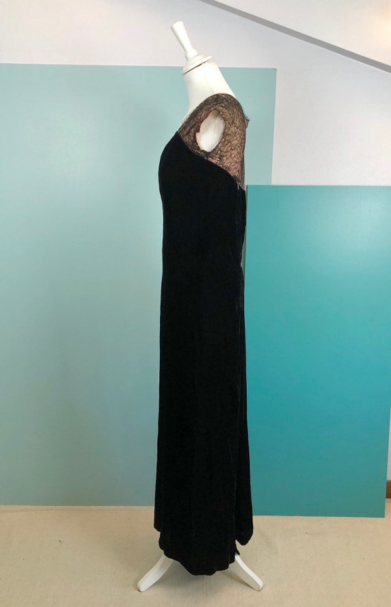 Size M | 20s/30s Lace and Silk Velvet Long Dress - image 7