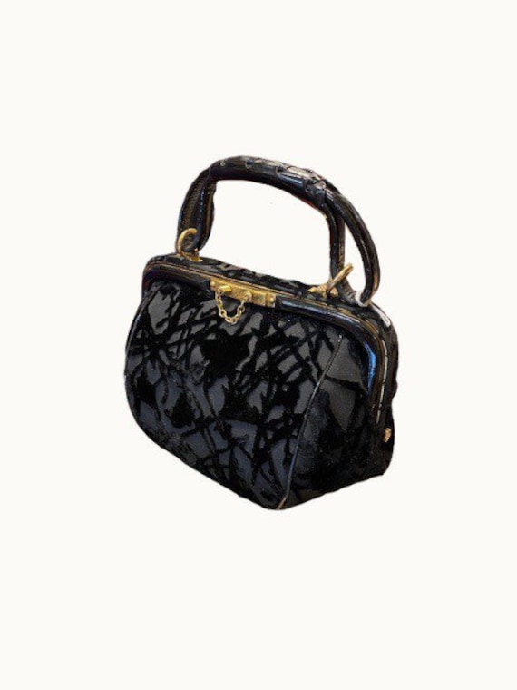 30/40s Velvet and Leather Handbag
