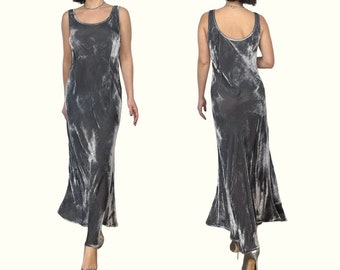 M | 90s Viscose Velvet Bias Cut Long Dress