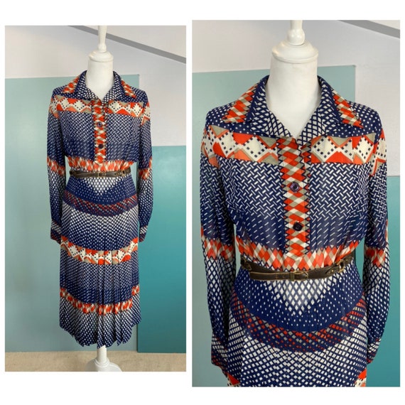 70s Wool Shirt Dress - Size M
