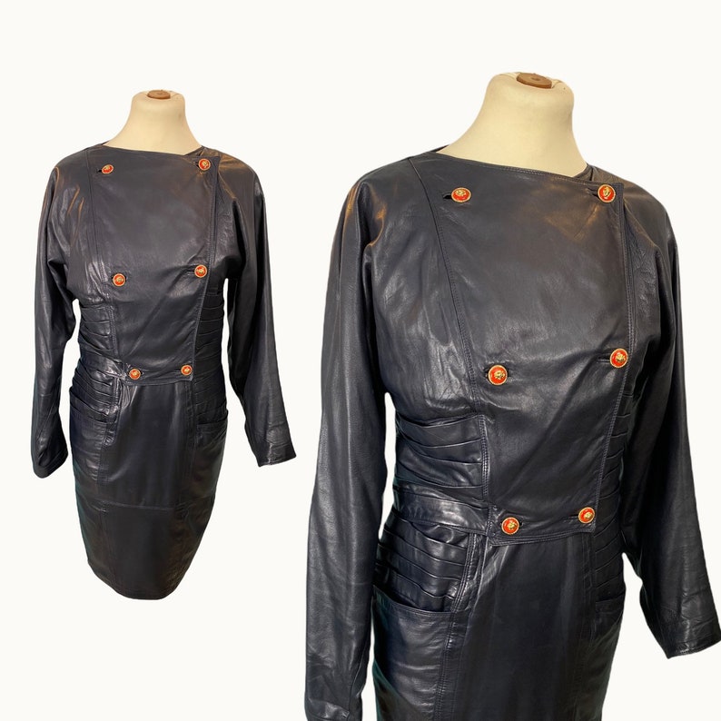 GIANNI VERSACE - 80s Blue Leather Skirt Suit GIANNI VERSACE - 80s Blue Leather Skirt Suit