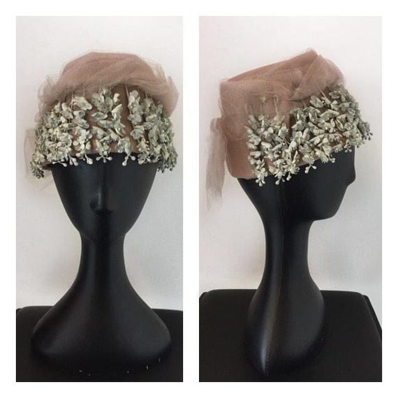 60s Tulle Pillbox Hat - Vintage Hat With Attached