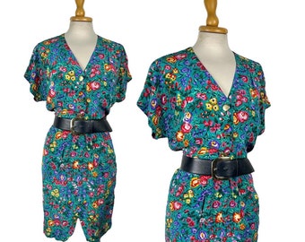 XS | 80s Flowered Silk Dress