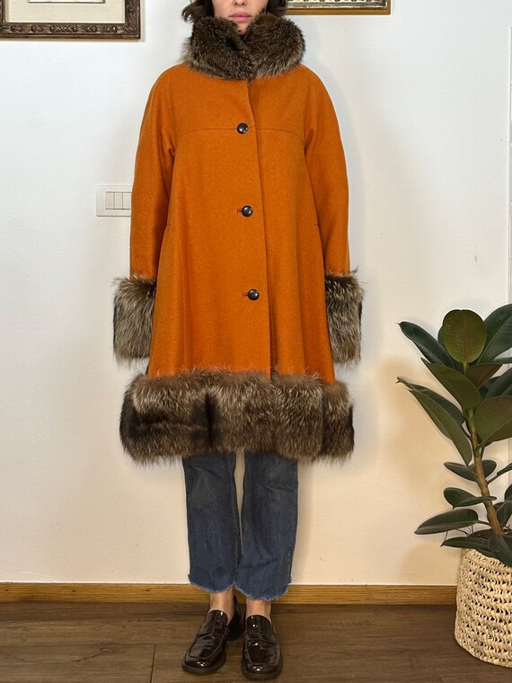 S/M | CURIEL - 70s Wool and Fur Flared Coat - image 2