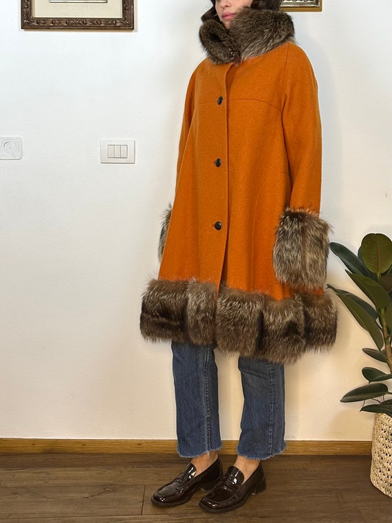 S/M | CURIEL - 70s Wool and Fur Flared Coat - image 4