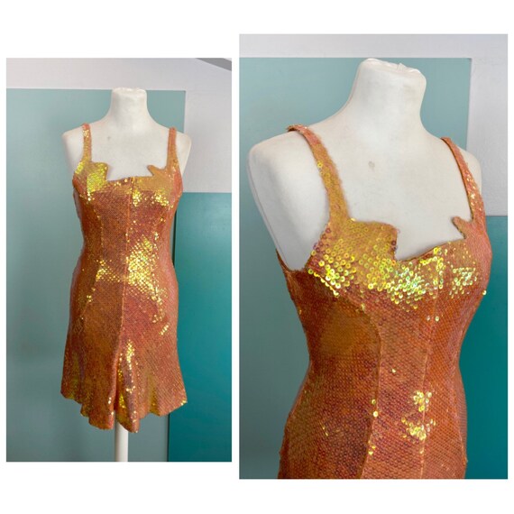 80s Silk and Sequins Dress - Size S