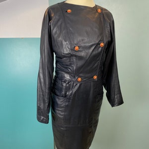 GIANNI VERSACE 80s Blue Leather Skirt Suit image 7
