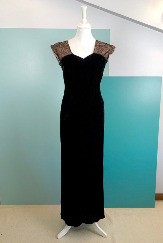 Size M | 20s/30s Lace and Silk Velvet Long Dress - image 2