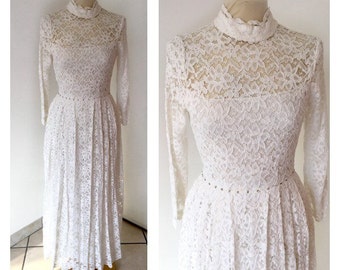 60s Lace Wedding Dress - Macramè Lace Dress - Vintage Wedding Dress Size S