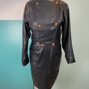 GIANNI VERSACE 80s Blue Leather Skirt Suit image 6