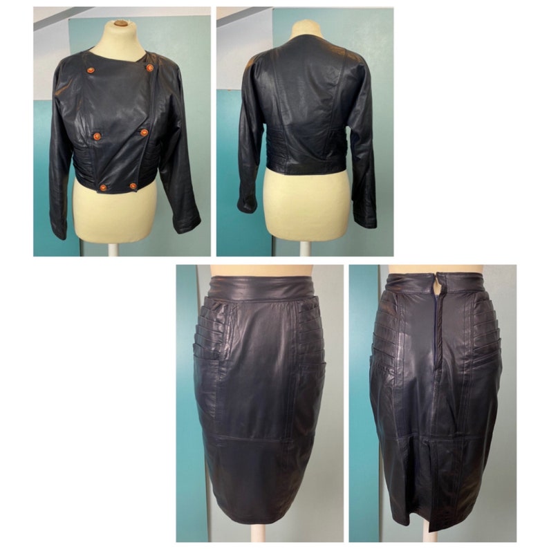 GIANNI VERSACE 80s Blue Leather Skirt Suit image 10