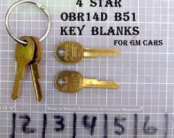 4 Brass STAR OBR14D B51 Key Blanks For GM Cars Vintage Fine Condition  Scarce