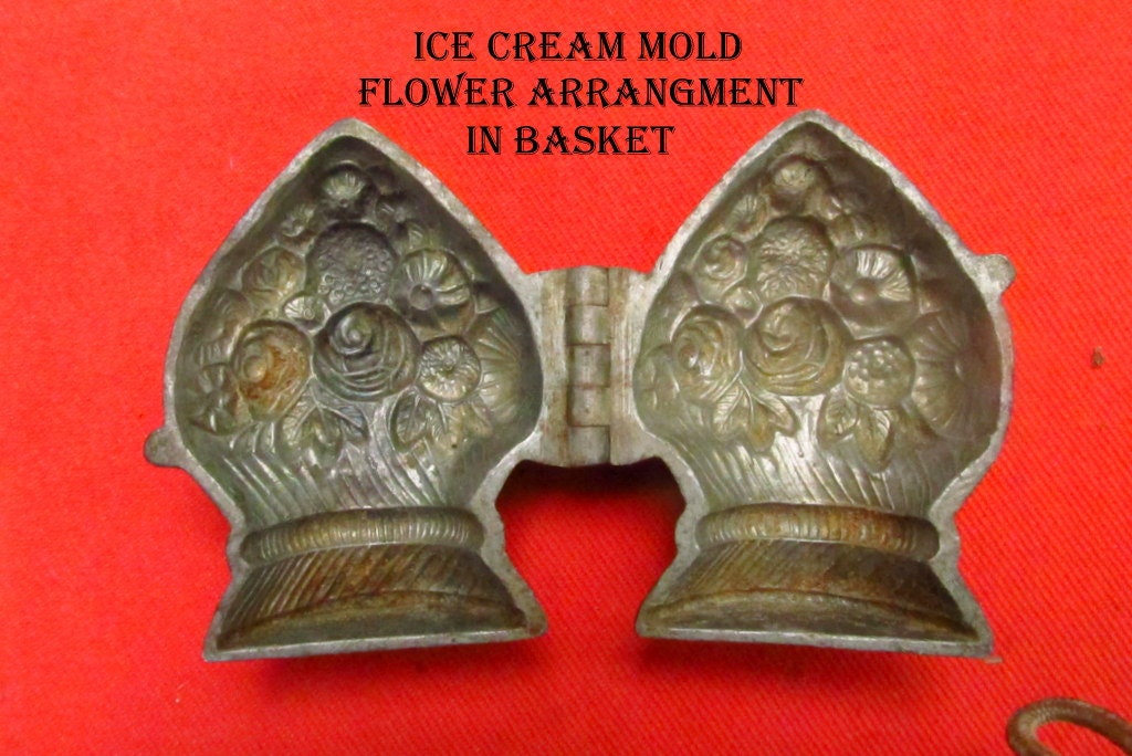 Antique Ice Cream Mold Flowers in a Basket Pewter Unbranded Pewter Rare