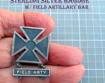 US Army Marksmanship Sterling Silver Badge w/Artillary Bar Vintage