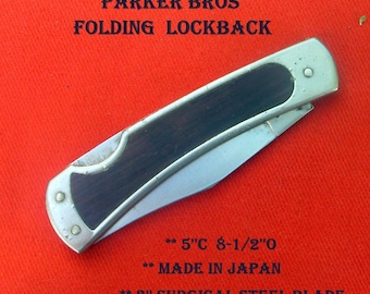 Parker Bros. Lockback Pocket Knife Large 5''Closed 8 1/2''O Wooden Panels