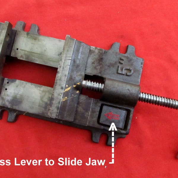 5-in Wide Bench Vise    Unbranded     Press Lever Jaw Slides Free   Jaw 5''W x 1'' Dp                          Rare