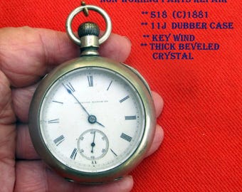 Non-Working Parts or Repair Illinois Pocket Watch Key Wind (C)1881 S18  11J