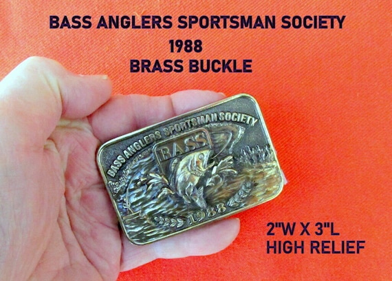 High Relief Bass Angler Sportsman Society Brass 1988 Buckle 2''W X 3''L  Solid Brass Exceptional Detail 