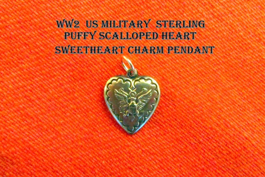 WW2 US Military Logo Puffy Heart Charm Pendant Sterling Silver ...