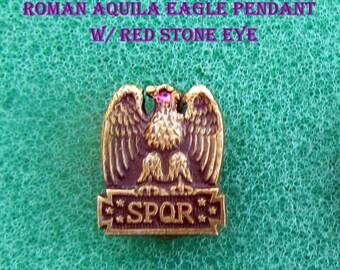 Roman Aquila Eagle Shield Pendant w/ Red Stone Eye Unbranded Vintage