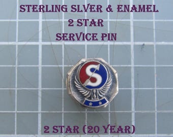 Vtg. ''S'' Wing Sterling & Enamal Service Pin W/ 2 Stars 1/4''Octogon