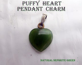 Natural Nephrite Green Jade Puffy Heart Pendant/Charm Unbranded Vintage