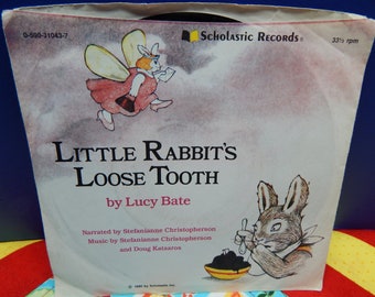 Children's Record Vintage Rare Little Rabbit's Loose Tooth Scholastic Record 1980  Plays Nice Story  Good Gift for Easter 33 1/3 rpm