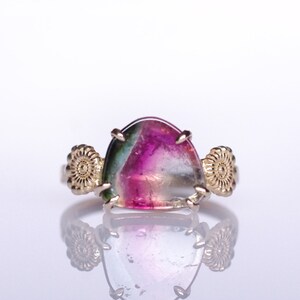 Watermelon Tourmaline 1.85ct|Diamond 0.01ct|Solid K10 Yellow Gold Ring