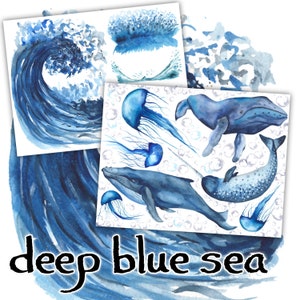Adesivi stampabili devozionali per diario biblico con balene del mare blu profondo
