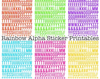 Rainbow Printable Alphabet and Number Stickers DIGITAL DOWNLOAD