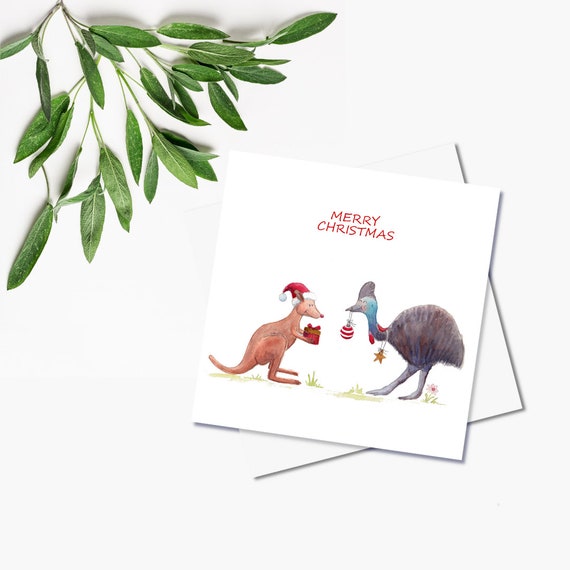 Christmas Card Australian Animal Christmas Card Kangaroo and Etsy