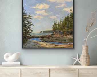 Ship Harbor Landscape, Acadia National Park, Maine, original oil painting, 24”x24”, framed