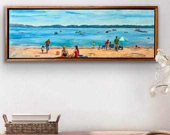 A Day at the Beach, Seal Harbor, Maine, original oil painting, 12”x36”
