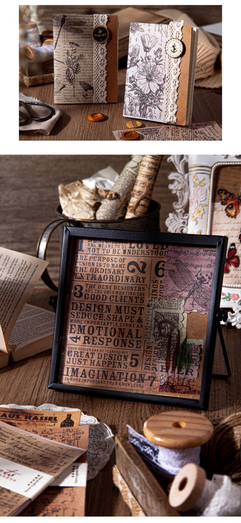 30 Sheets Vintage Book Page Background Paper Set Vellum Art Etsy