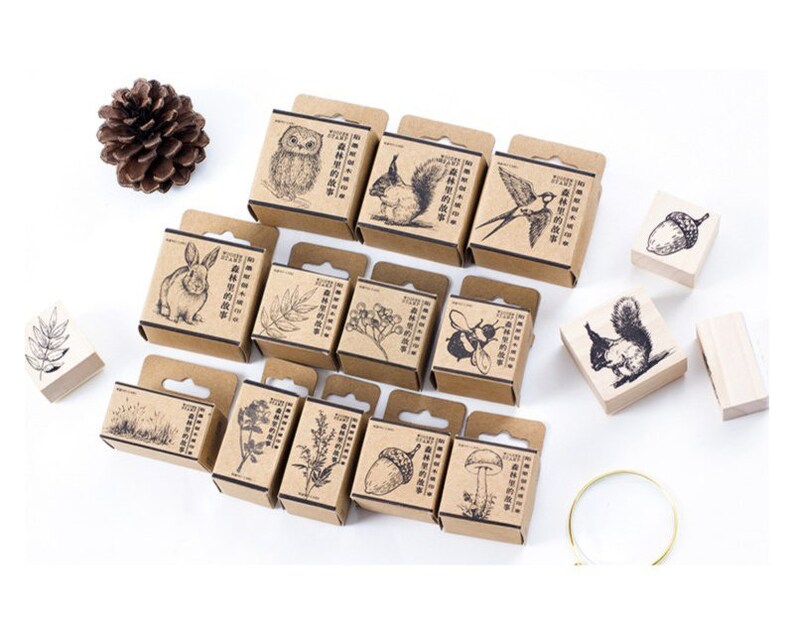 Woodland Animals Plants Wooden Stamp Rubber Stamp C055 Etsy