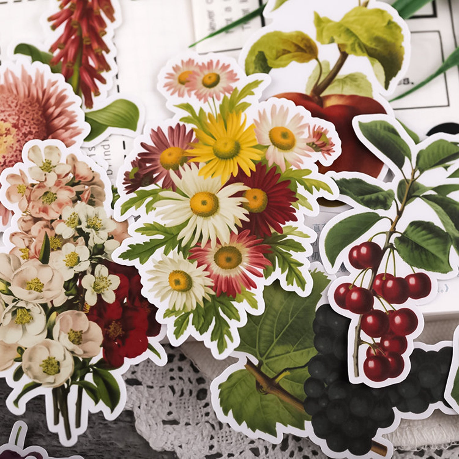 52 Pcs Flowers Sticker Set Botanical Natural Plants Stickers Etsy