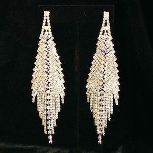 Crystal and Crystal AB/Silver &quot;Misty&quot; Rhinestone 5&quot; Earrings - Bikini, Figure competition, Pageant