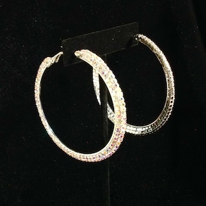 Crystal AB/Silver &quot;Elizabeth&quot; Rhinestone 2.75&quot; Hoop Earrings - Bikini, Figure competition, Pageant