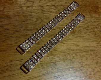 Pair of 6" Rhinestone Bikini Connectors Triple-row in Crystal/Gold - High Quality! Competition Posing Suit