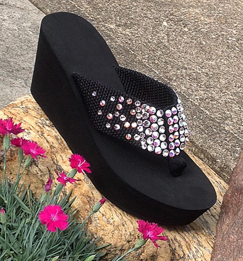 Swarovski Crystal Rhinestone Wedge Flip Flops Sandals Etsy