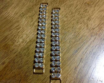 Pair of 5" Rhinestone Bikini Connectors Double-row 29SS size stone in Crystal/Gold - High Quality! Competition Posing Suit