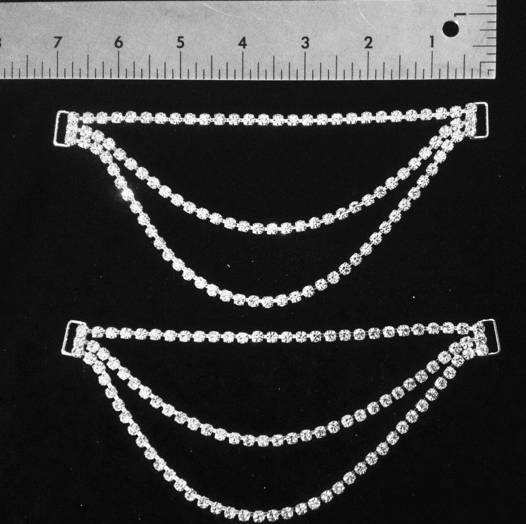 Pair of Rhinestone Bikini Connectors 3row Drape in Crystal/silver High