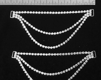 Pair of Rhinestone Bikini Connectors 3-row Drape in Crystal/Silver - High Quality! Competition Posing Suit