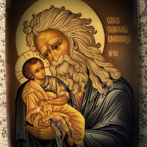 St Simeon , icon hand-painted of hot colors directly on solid wood 18x24x2 см ( 7.0"x 9.6"x0.8" ) (not brushes)!
