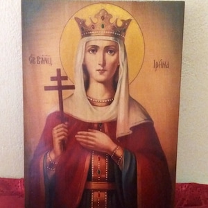 Icon of Saint Irina hand painted warm colors directly on the solid wood 7.0"x 9.6"x0.8" ( 18х24х2см )
