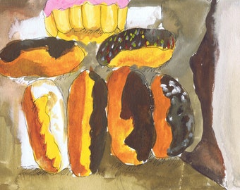 original Watercolor of a Box of Donuts