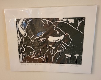 Original Linoleum print of a Majestic Plains Bison